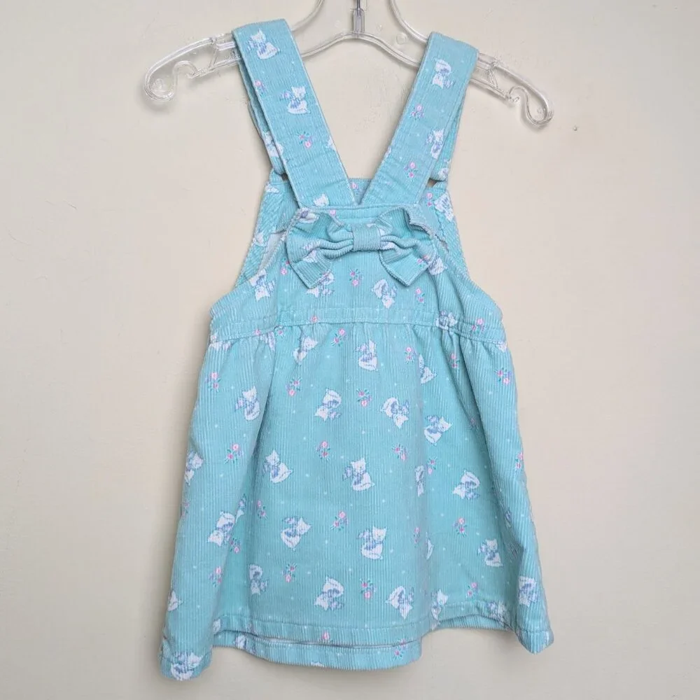 Vintage‎ OshKosh Blue Cats Corduroy Dress Overall Jumper Sz 24 M USA Union Made